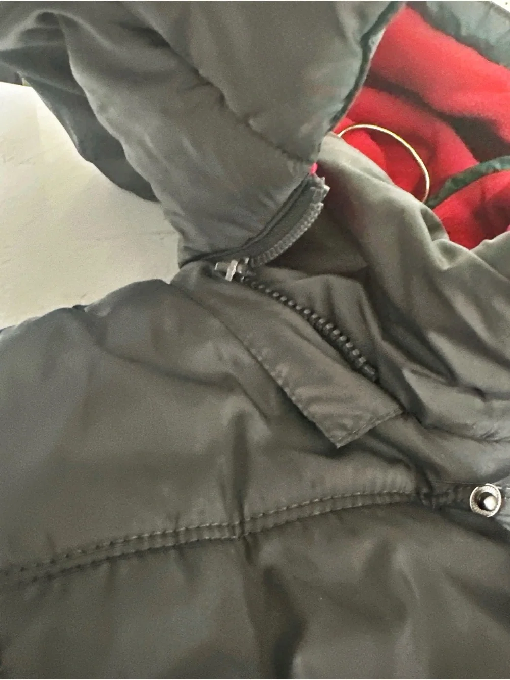 Calvin Klein Kids Gray Puffer Jacket with Red Hood Lining